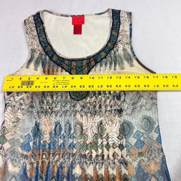 V Christina Dress M Y2K Embellished Scoop Neck Printed Midi Chiffon Witchy Gypsy - Picture 3 of 10